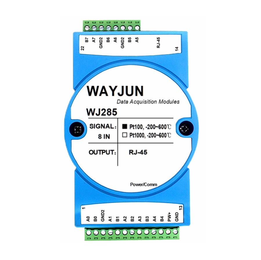 8路Pt100/Pt1000溫度轉Modbus TCP和MQTT網(wǎng)絡數(shù)據(jù)采集模塊 WJ285