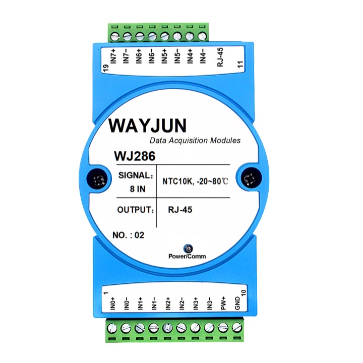 8路NTC熱敏電阻溫度轉(zhuǎn)網(wǎng)絡(luò)RJ45，Modbus TCP和MQTT采集模塊 WJ286