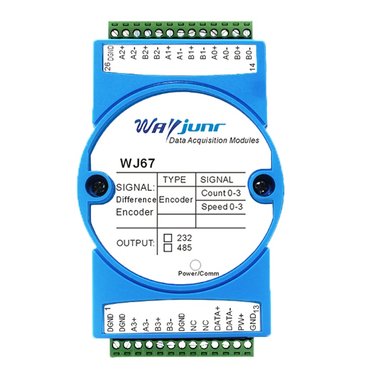 4路差分編碼器脈沖計數(shù)器，轉(zhuǎn)速測量，Modbus RTU模塊 WJ67